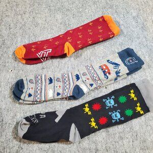 Three pairs of fun design socks - VT, camping, B2/Darpa Invaders